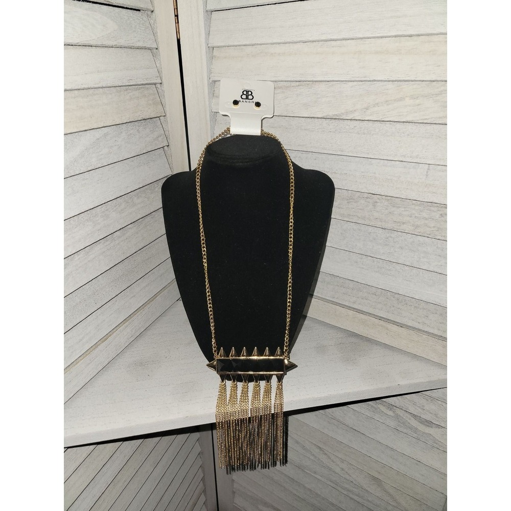 Bansri Gold Tone Black Stone Spike Fringe Statement Necklace and Earring Set - Picture 2 of 3